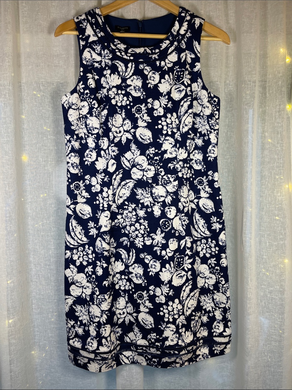 Talbots Navy and White Floral Midi Shift Dress